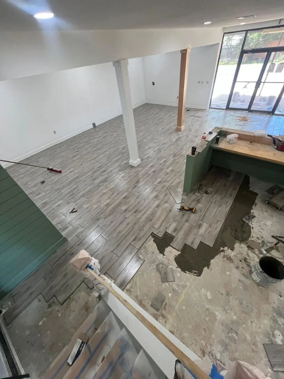Commercial interior during flooring install, Beaumont, TX