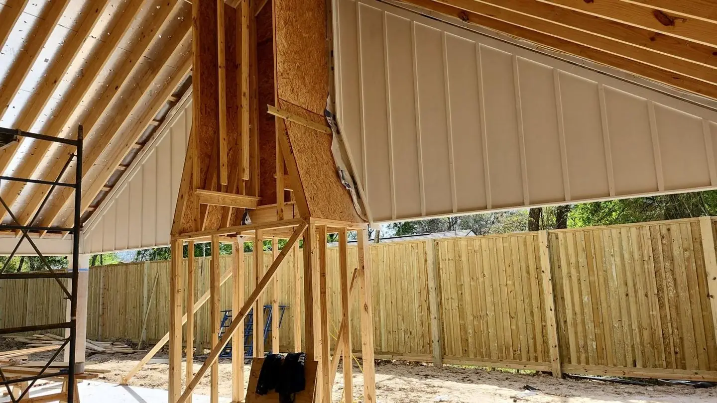 Framing interior, metal siding, Groves, TX