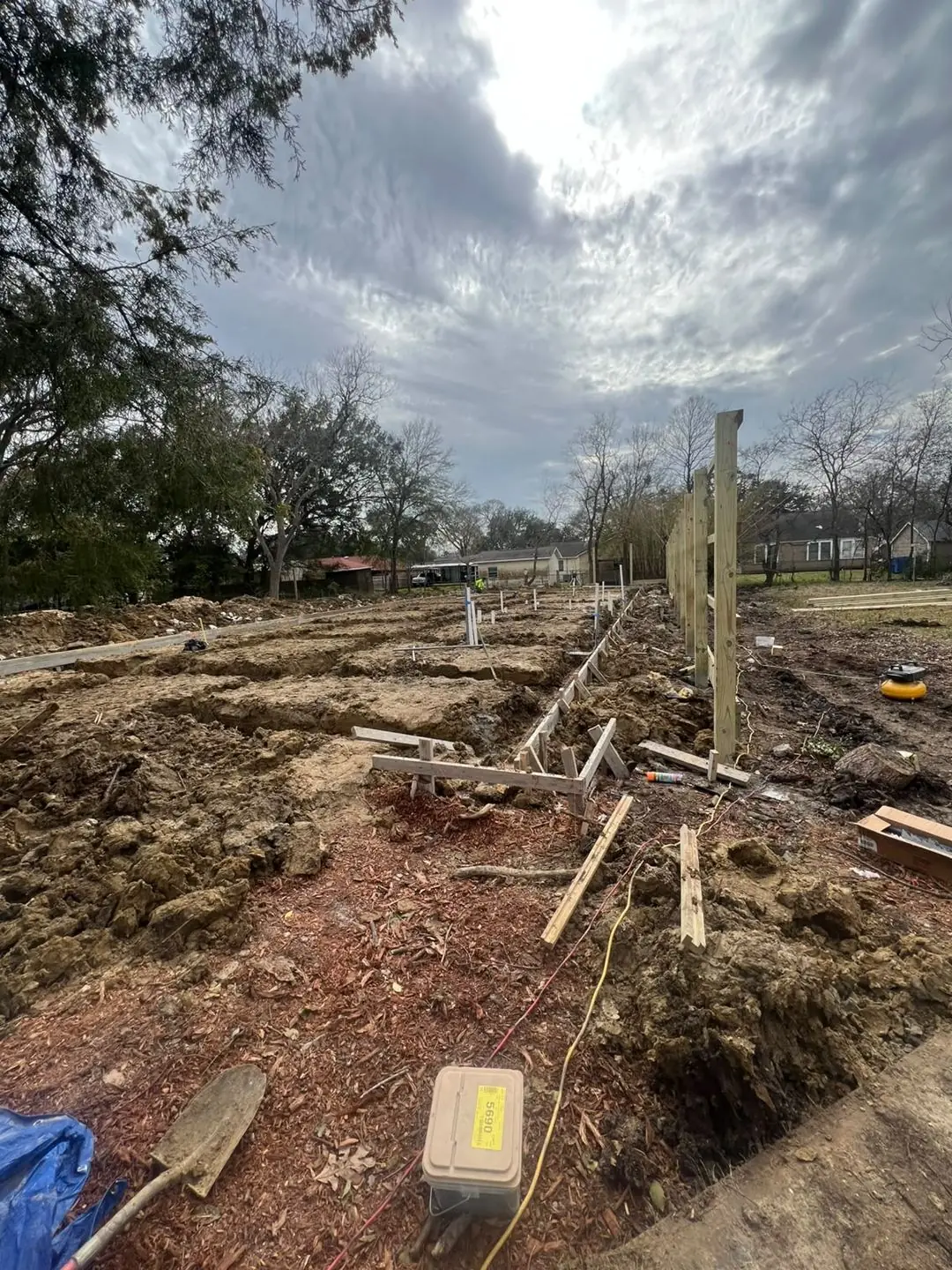 Slab forms set on a cleared lot
